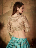 Enchanting Sky Blue Floral Printed Organza Wedding Lehenga Choli - Zeel Clothing