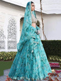 Enchanting Sky Blue Floral Printed Organza Wedding Lehenga Choli - Zeel Clothing