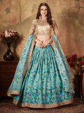 Enchanting Sky Blue Floral Printed Organza Wedding Lehenga Choli - Zeel Clothing