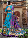 Enchanting Sky-Blue Kalamkari Printed Tussar Silk Lehenga Choli - Zeel Clothing