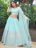 Enchanting Sky-Blue Sequins Georgette Designer Lehenga Choli - Zeel Clothing
