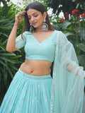 Enchanting Sky-Blue Sequins Georgette Designer Lehenga Choli - Zeel Clothing