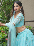 Enchanting Sky-Blue Sequins Georgette Designer Lehenga Choli - Zeel Clothing