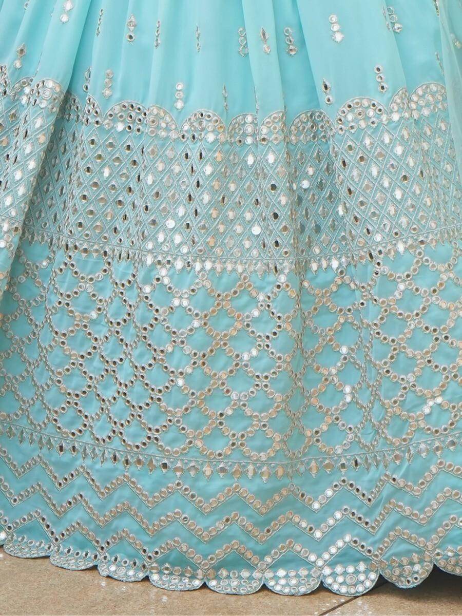 Enchanting Sky-Blue Sequins Georgette Designer Lehenga Choli - Zeel Clothing