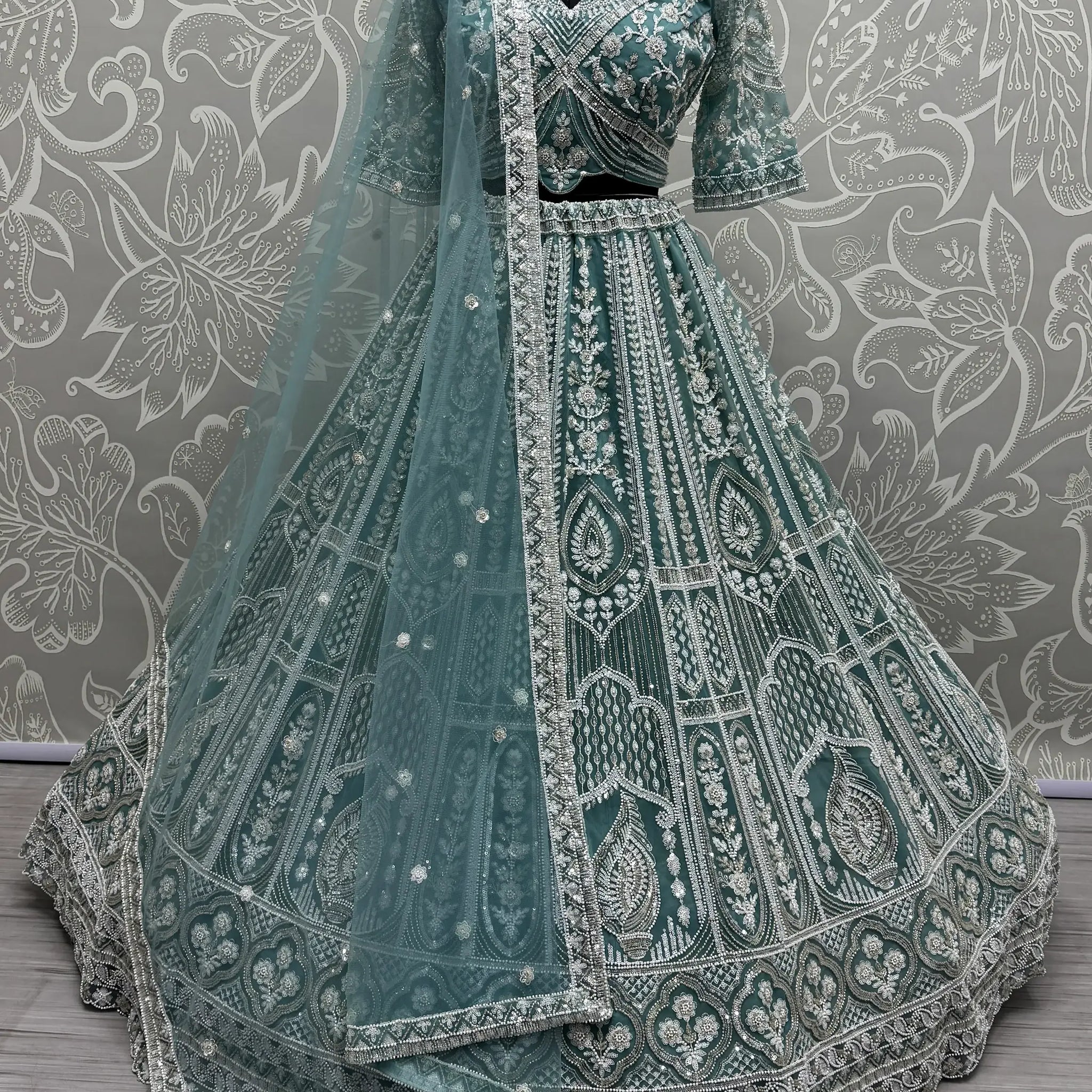 Enchanting Sky-Blue Sequins Net Reception Wear Lehenga Choli - Zeel Clothing
