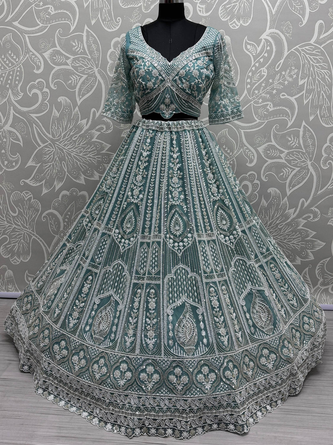 Enchanting Sky-Blue Sequins Net Reception Wear Lehenga Choli - Zeel Clothing