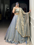 Enchanting Sky Blue Thread Work Organza Bridesmaid Lehenga Choli With Dupatta - Zeel Clothing