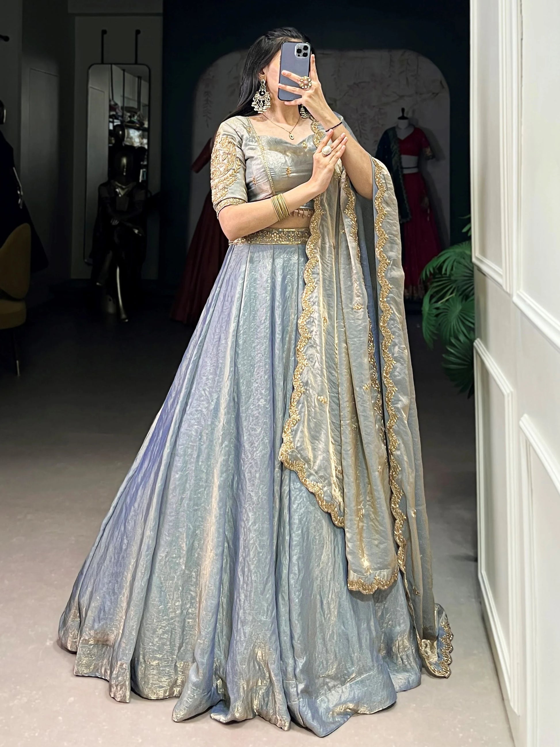 Enchanting Sky Blue Thread Work Organza Bridesmaid Lehenga Choli With Dupatta - Zeel Clothing