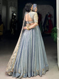 Enchanting Sky Blue Thread Work Organza Bridesmaid Lehenga Choli With Dupatta - Zeel Clothing