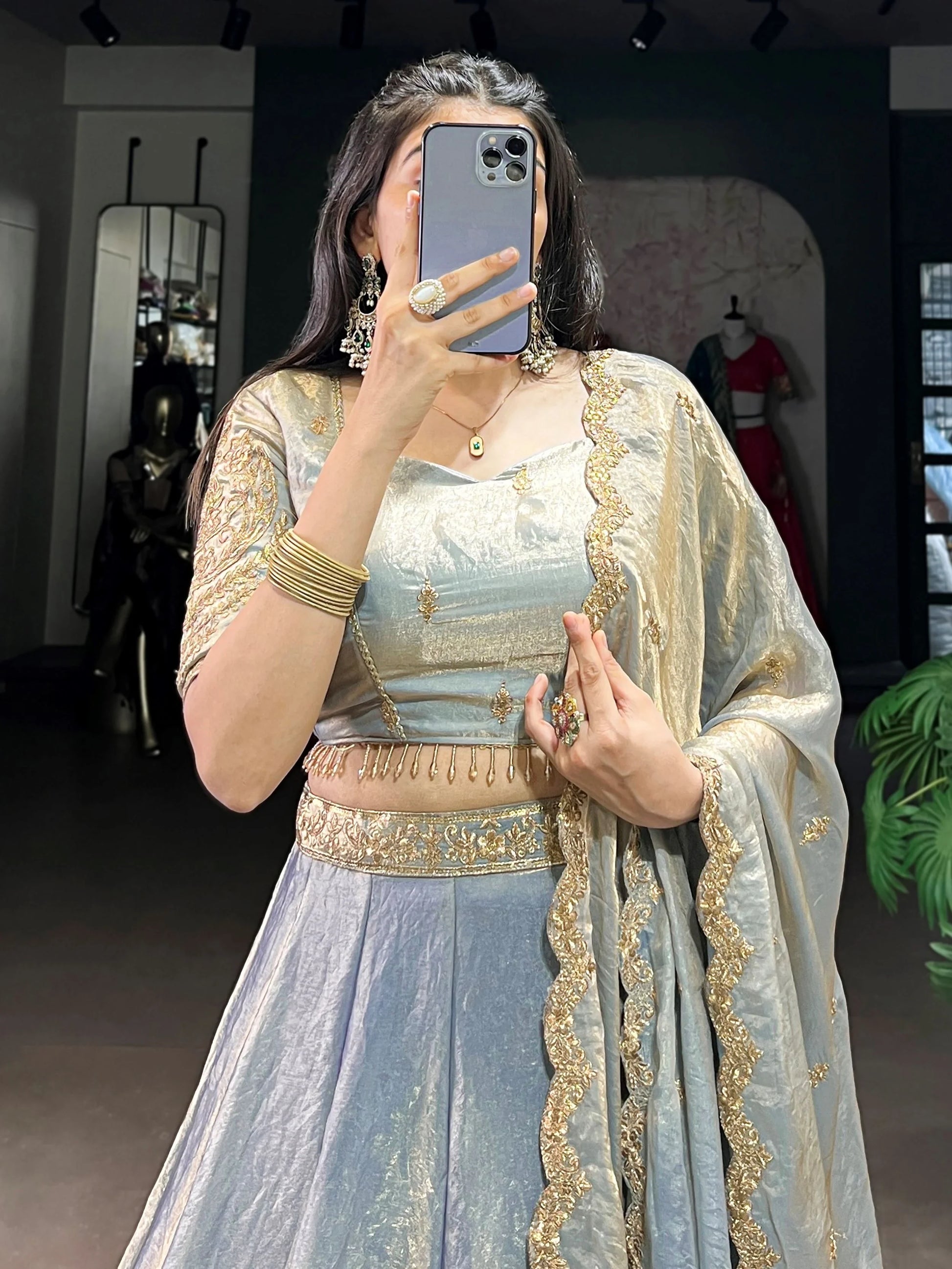 Enchanting Sky Blue Thread Work Organza Bridesmaid Lehenga Choli With Dupatta - Zeel Clothing