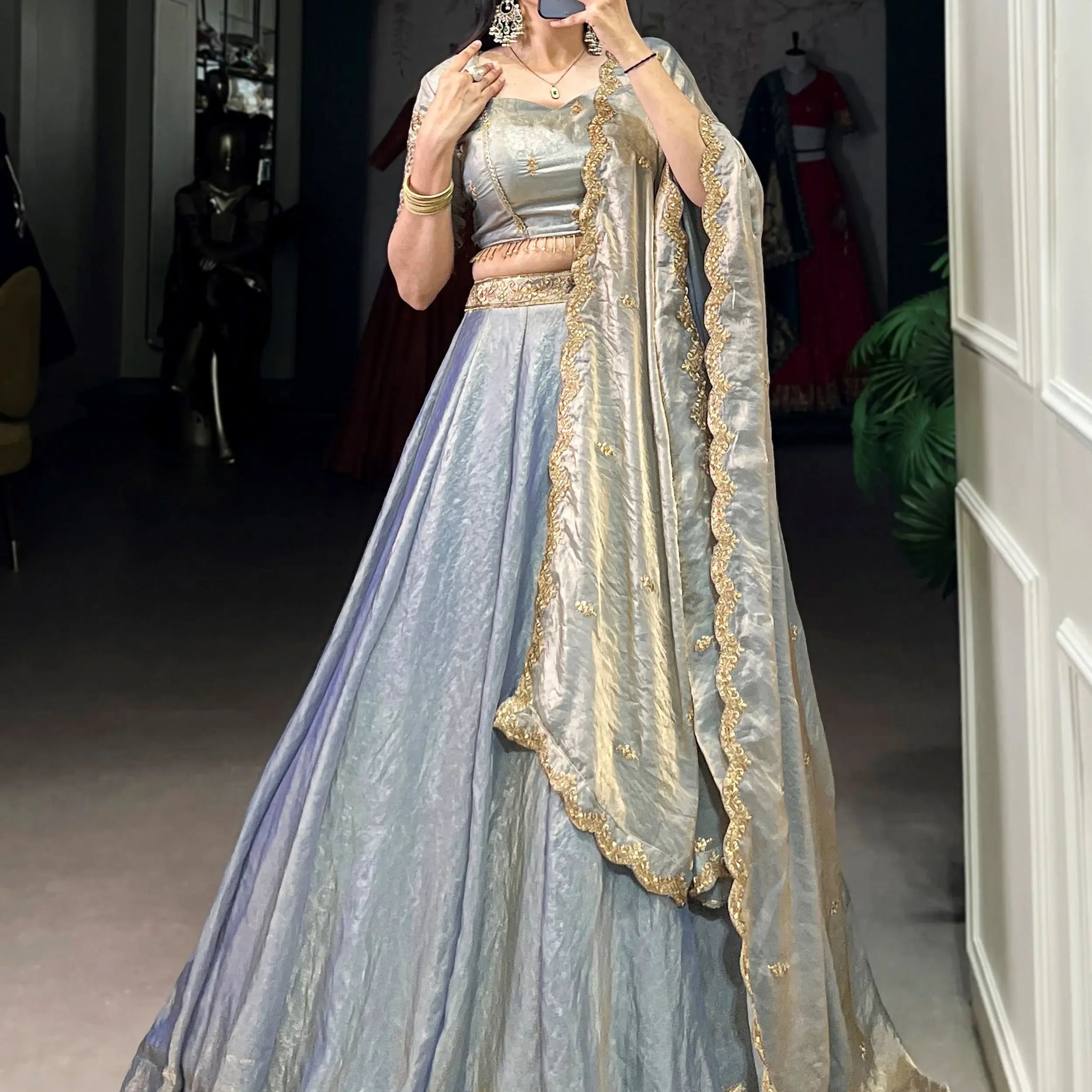 Enchanting Sky Blue Thread Work Organza Bridesmaid Lehenga Choli With Dupatta - Zeel Clothing
