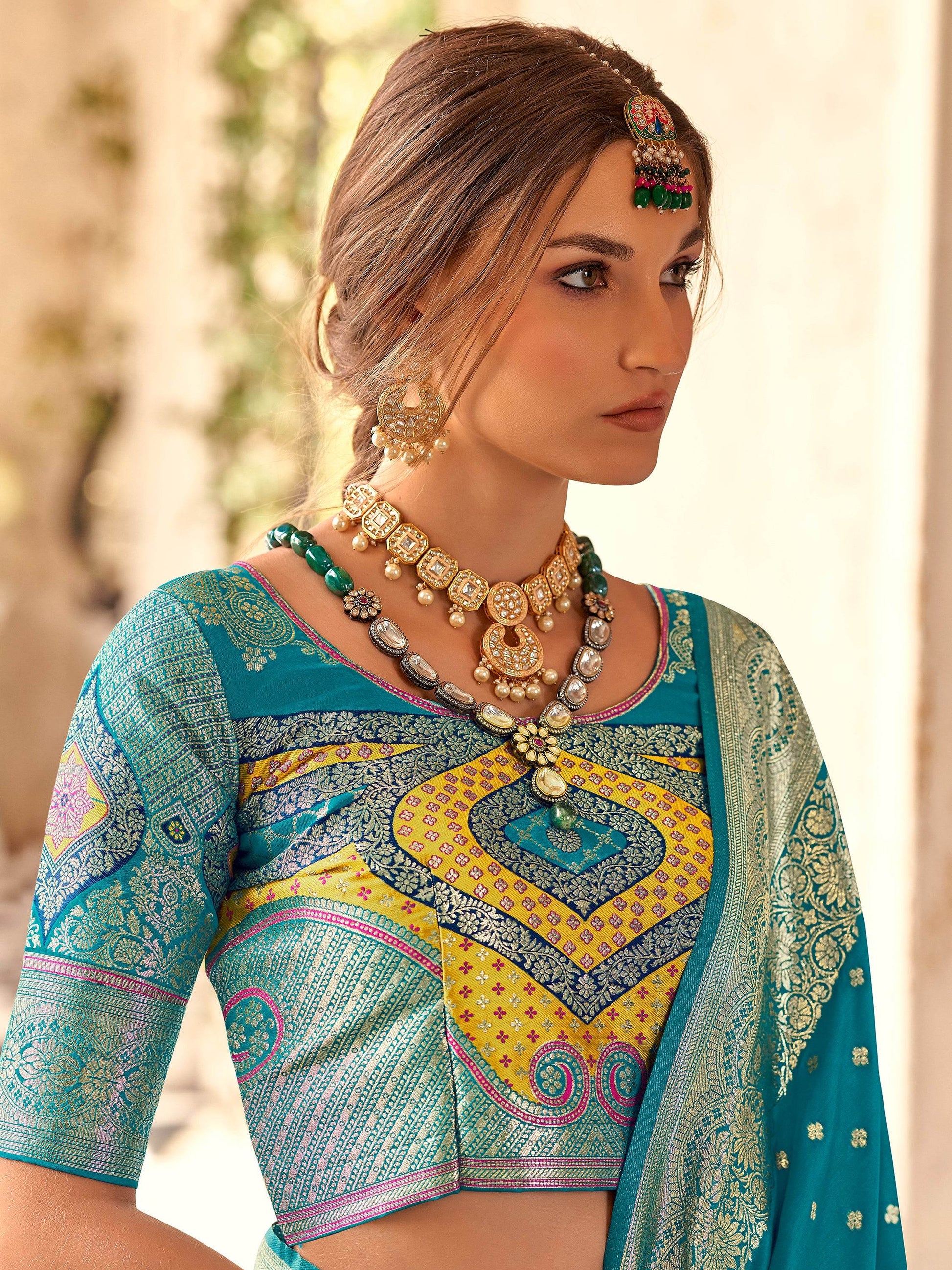 Enchanting Sky Blue Zari Weaving Silk Festival Wear Saree With Blouse - Zeel Clothing