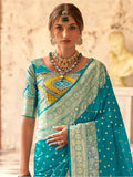 Enchanting Sky Blue Zari Weaving Silk Festival Wear Saree With Blouse - Zeel Clothing