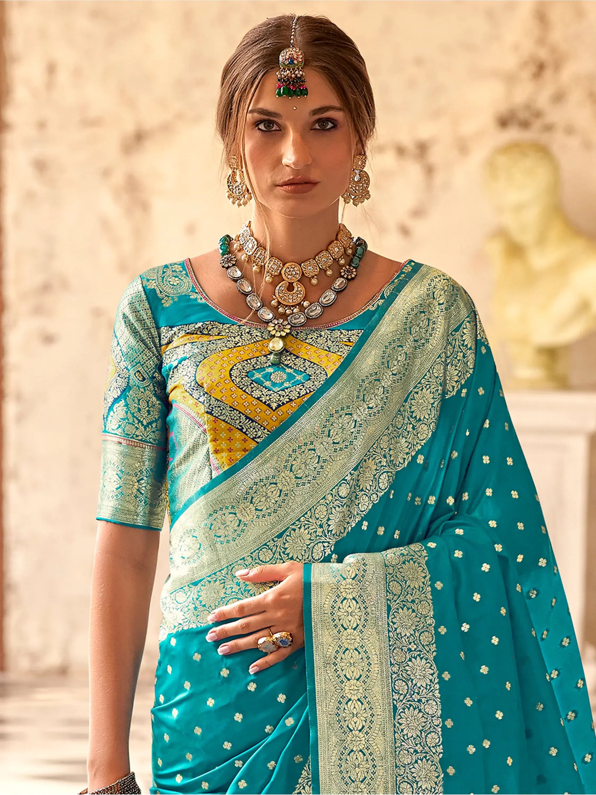 Enchanting Sky Blue Zari Weaving Silk Festival Wear Saree With Blouse - Zeel Clothing