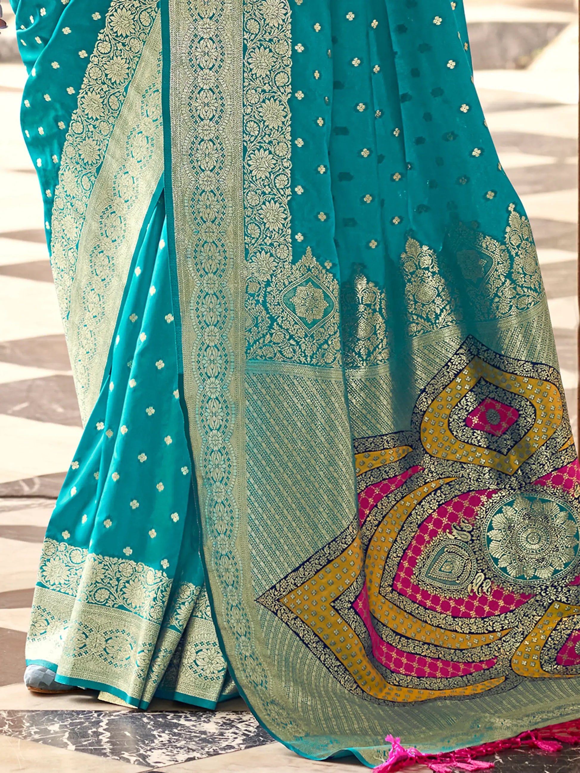 Enchanting Sky Blue Zari Weaving Silk Festival Wear Saree With Blouse - Zeel Clothing