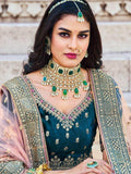 Enchanting Teal Blue Embroidered Work Velvet Bridal Wear Lehenga Choli - Zeel Clothing
