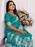 Enchanting Teal Green Zari Weaving Kochi Silk Festive Wear Saree With Blouse - Zeel Clothing