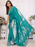 Enchanting Teal Green Zari Weaving Kochi Silk Festive Wear Saree With Blouse - Zeel Clothing