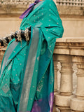 Enchanting Turquoise Silk Zari Weaving Wedding Wear Saree With Blouse - Zeel Clothing