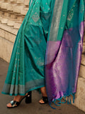 Enchanting Turquoise Silk Zari Weaving Wedding Wear Saree With Blouse - Zeel Clothing
