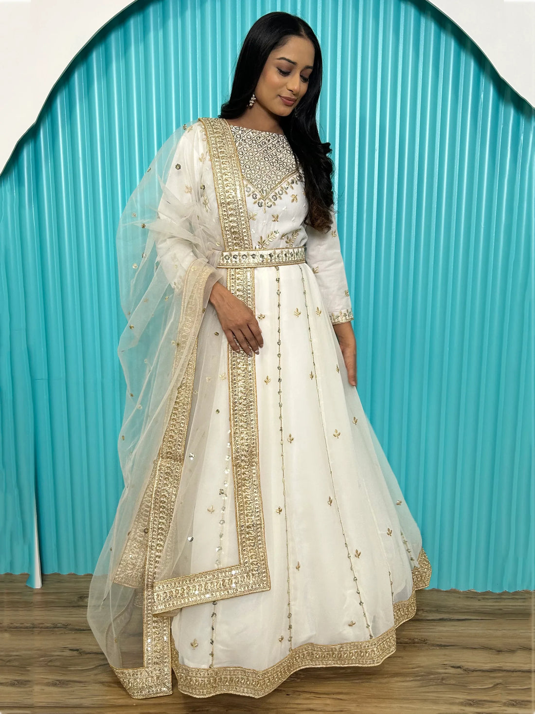 Enchanting White Dori Work Georgette Reception Wear Gown - Zeel Clothing