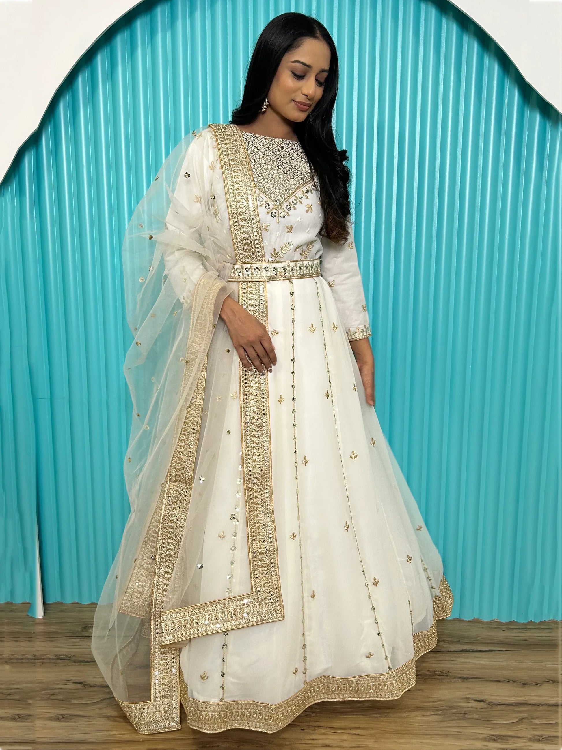 Enchanting White Dori Work Georgette Reception Wear Gown - Zeel Clothing