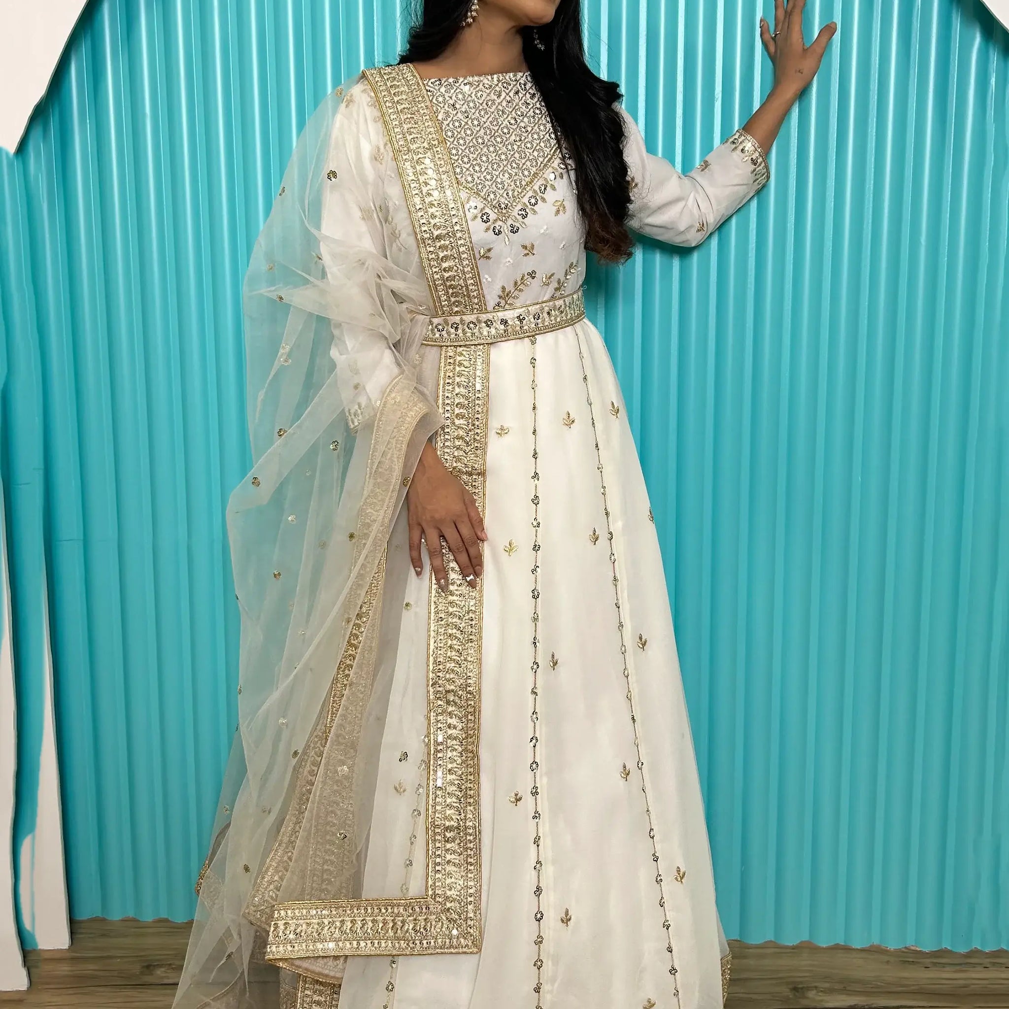 Enchanting White Dori Work Georgette Reception Wear Gown - Zeel Clothing
