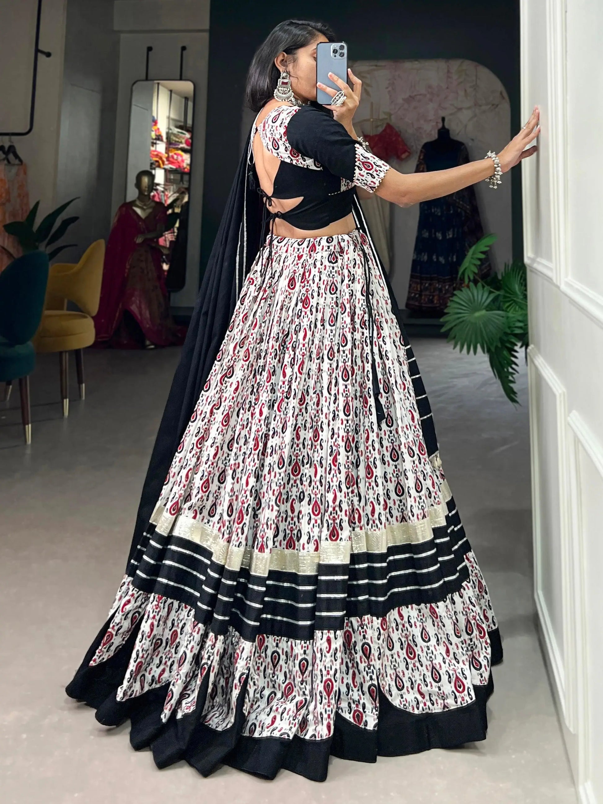 Enchanting White Printed Cotton Navratri Wear Lehenga Choli - Zeel Clothing