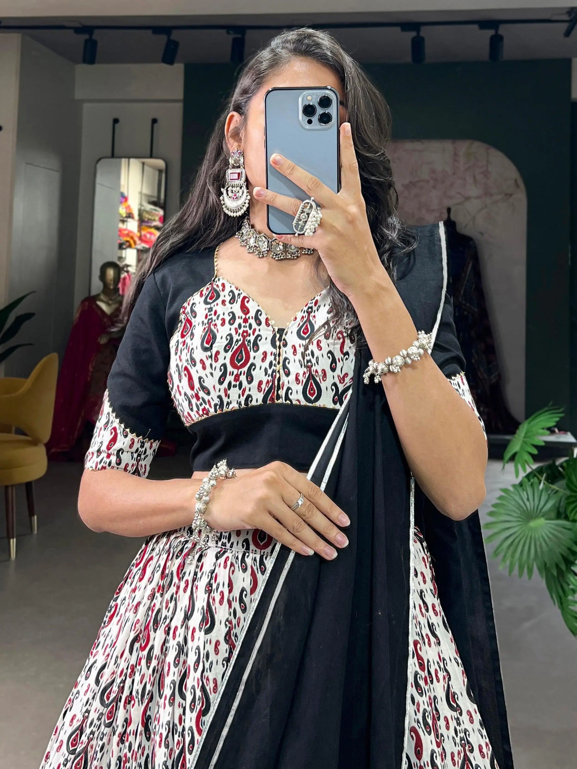 Enchanting White Printed Cotton Navratri Wear Lehenga Choli - Zeel Clothing