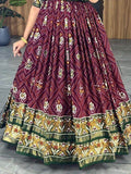 Enchanting Wine Bandhani Printed Silk Festive Wear Gown - Zeel Clothing