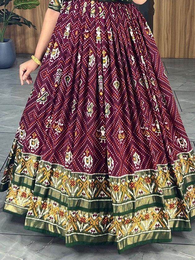Enchanting Wine Bandhani Printed Silk Festive Wear Gown - Zeel Clothing