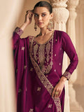 Enchanting Wine Embroidered Silk Festival Wear Suit Pant With Dupatta - Zeel Clothing