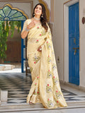 Enchanting Yellow Thread Embroidered Silk Wedding Wear Saree With Blouse - Zeel Clothing