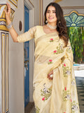Enchanting Yellow Thread Embroidered Silk Wedding Wear Saree With Blouse - Zeel Clothing