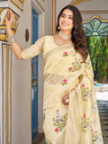 Enchanting Yellow Thread Embroidered Silk Wedding Wear Saree With Blouse - Zeel Clothing