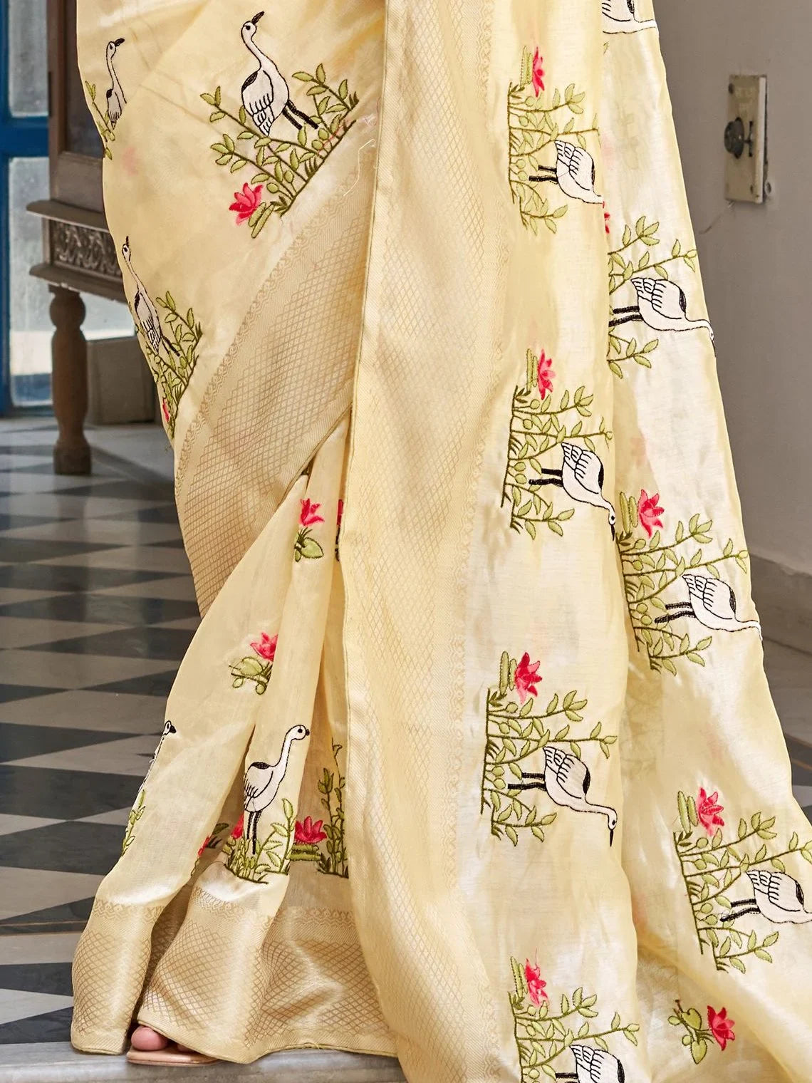 Enchanting Yellow Thread Embroidered Silk Wedding Wear Saree With Blouse - Zeel Clothing