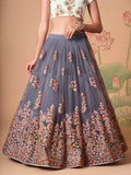 Endearing Grey Mirror Work Net lehenga Choli With Dupatta - Zeel Clothing