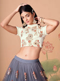 Endearing Grey Mirror Work Net lehenga Choli With Dupatta - Zeel Clothing