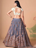 Endearing Grey Mirror Work Net lehenga Choli With Dupatta - Zeel Clothing