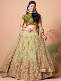 Endearing Pastel Green Mirror Work Net Party Wear Lehenga Choli - Zeel Clothing