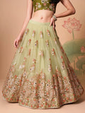 Endearing Pastel Green Mirror Work Net Party Wear Lehenga Choli - Zeel Clothing