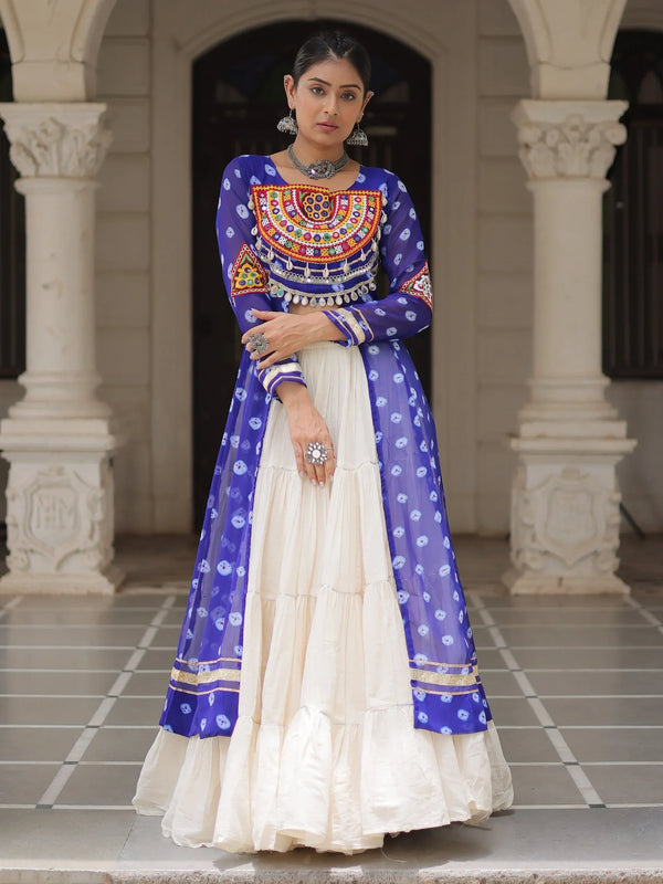 Energetic Royal Blue Cotton Festive Special Lehenga With Kutchi Patch Work Kurti - Zeel Clothing
