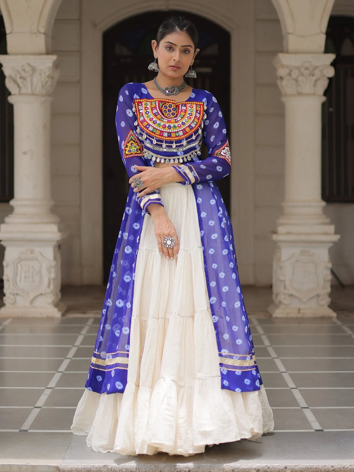 Energetic Royal Blue Cotton Festive Special Lehenga With Kutchi Patch Work Kurti - Zeel Clothing
