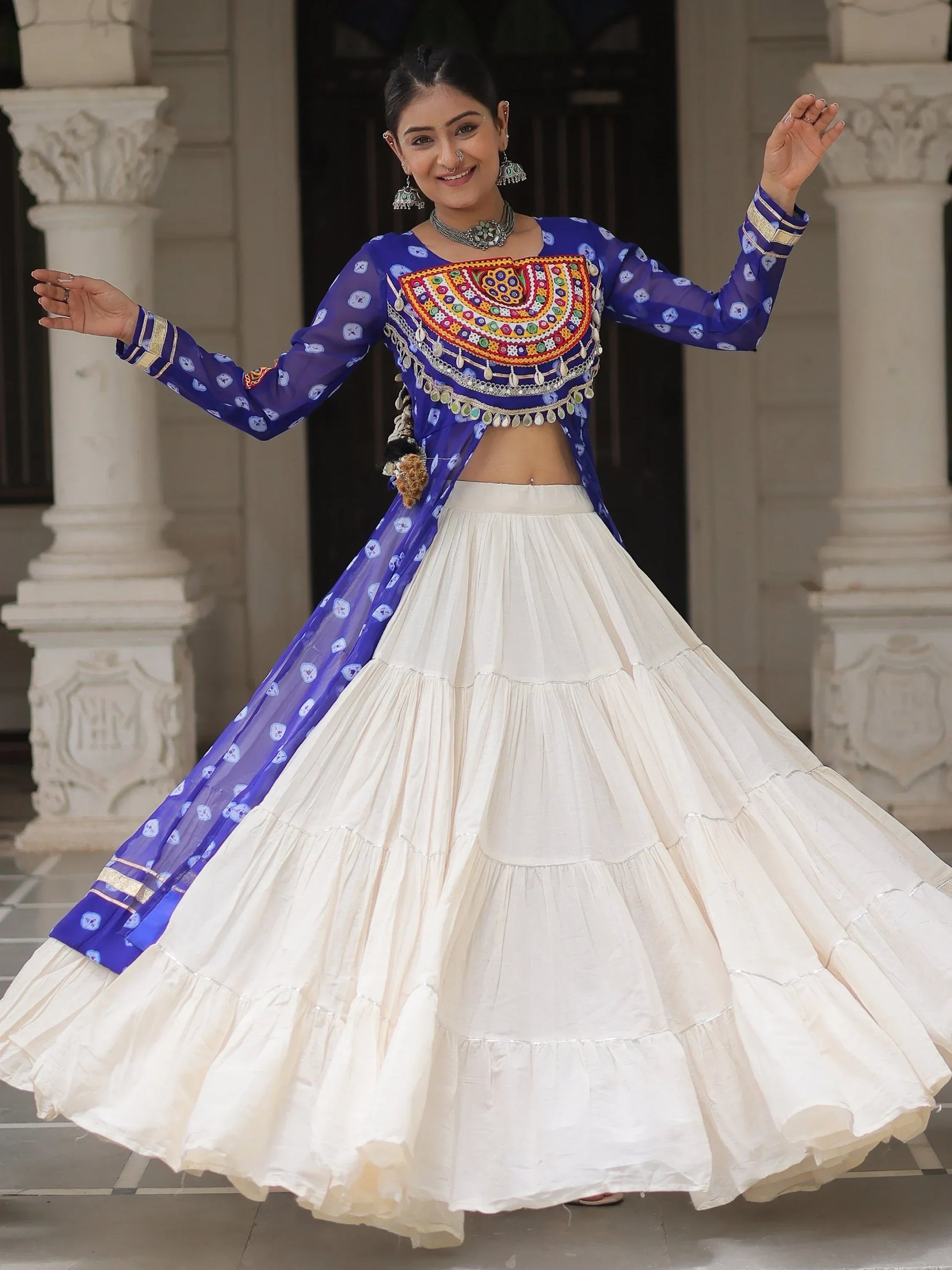 Energetic Royal Blue Cotton Festive Special Lehenga With Kutchi Patch Work Kurti - Zeel Clothing