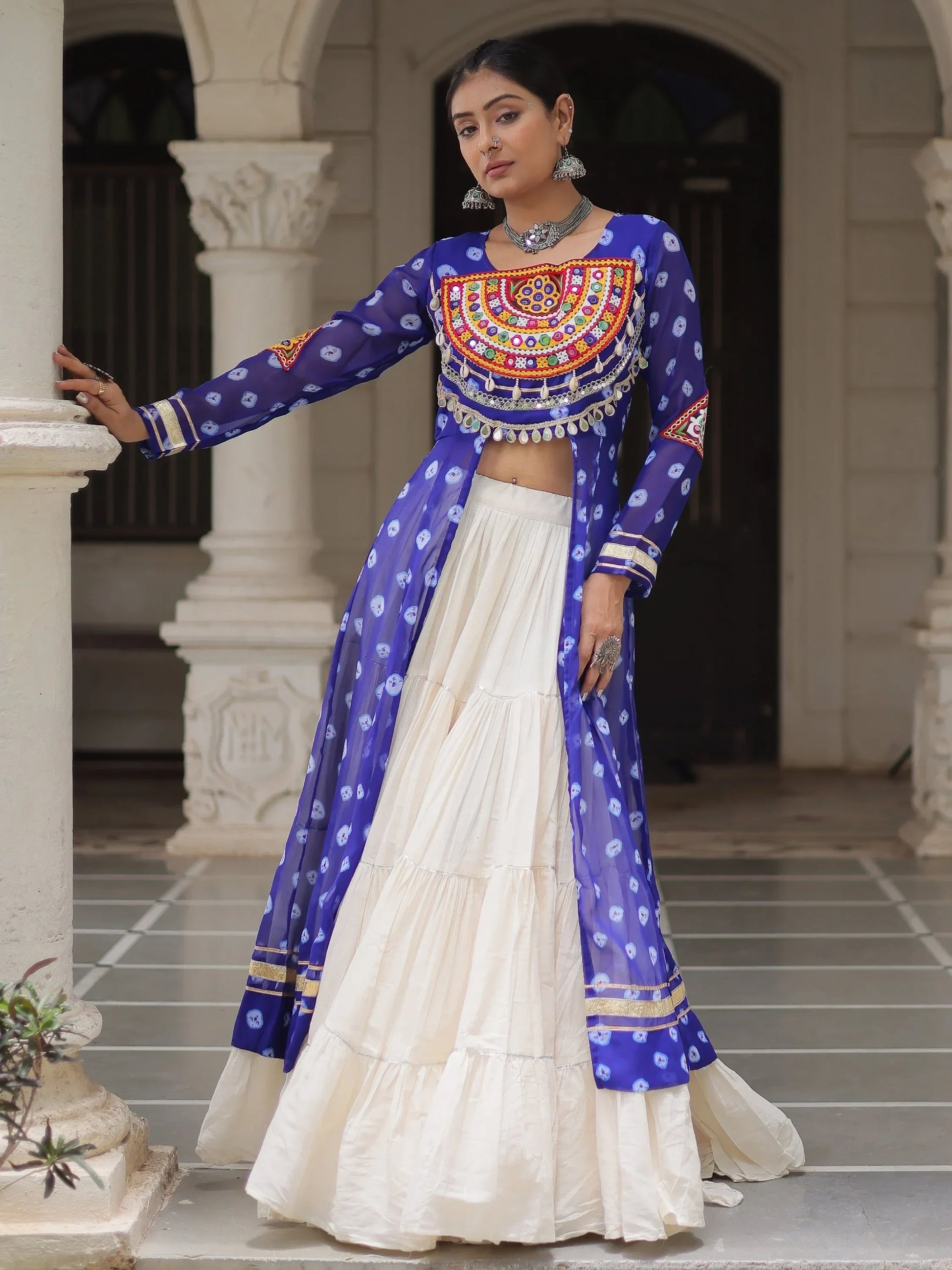 Energetic Royal Blue Cotton Festive Special Lehenga With Kutchi Patch Work Kurti - Zeel Clothing