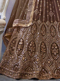Engaging Brown Sequins Work Net Wedding Lehenga Choli - Zeel Clothing