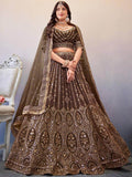 Engaging Brown Sequins Work Net Wedding Lehenga Choli - Zeel Clothing