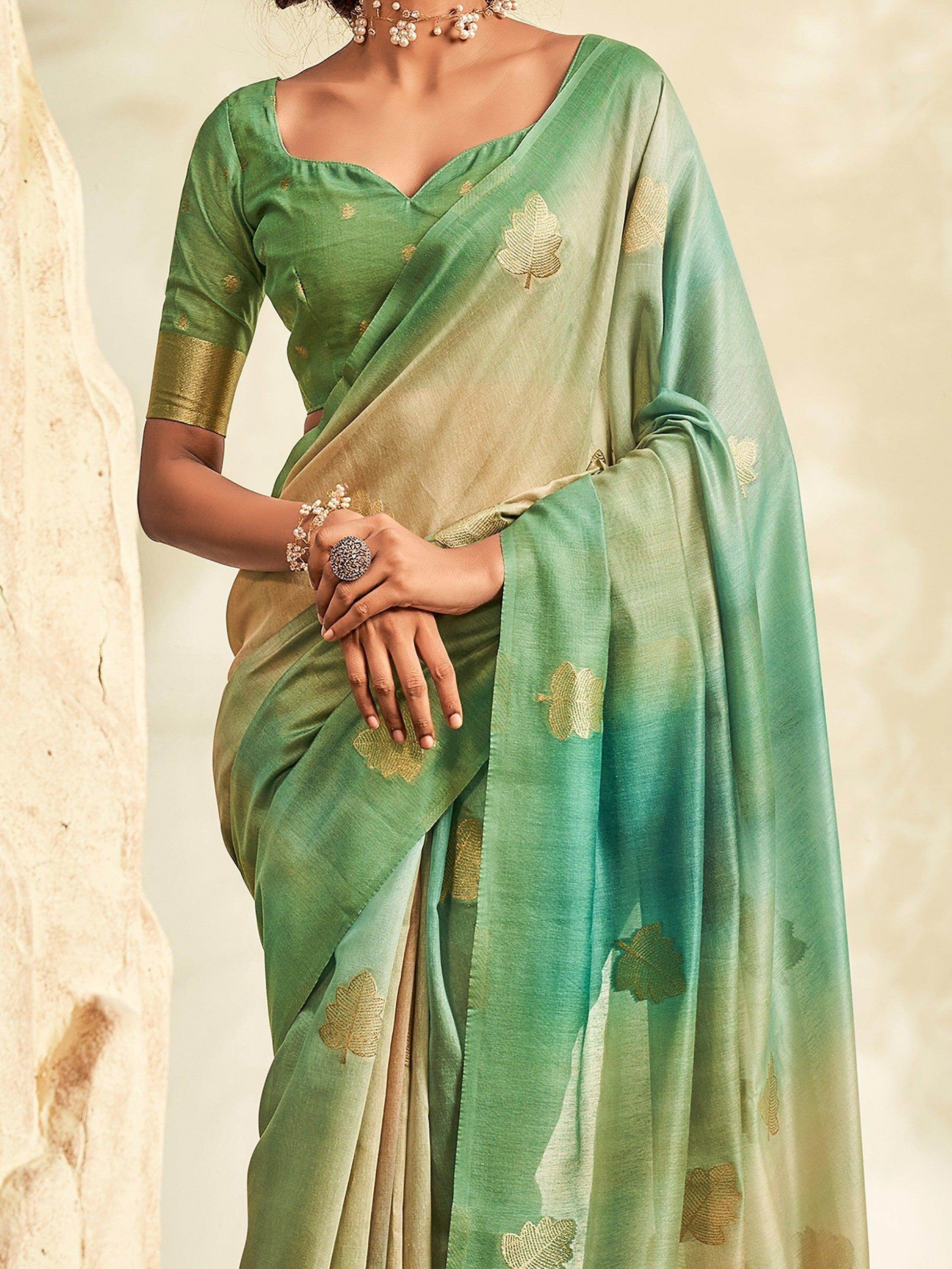 Engaging Green Thread Work Silk Traditional Saree With Blouse - Zeel Clothing