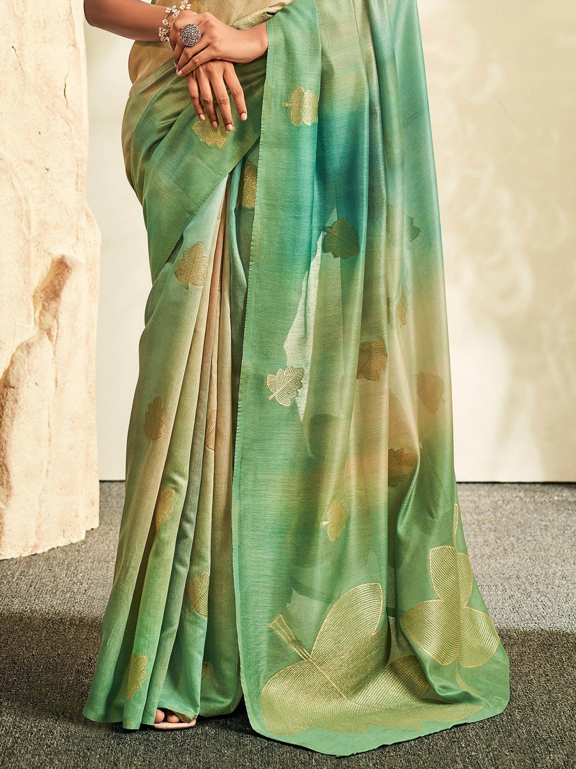 Engaging Green Thread Work Silk Traditional Saree With Blouse - Zeel Clothing