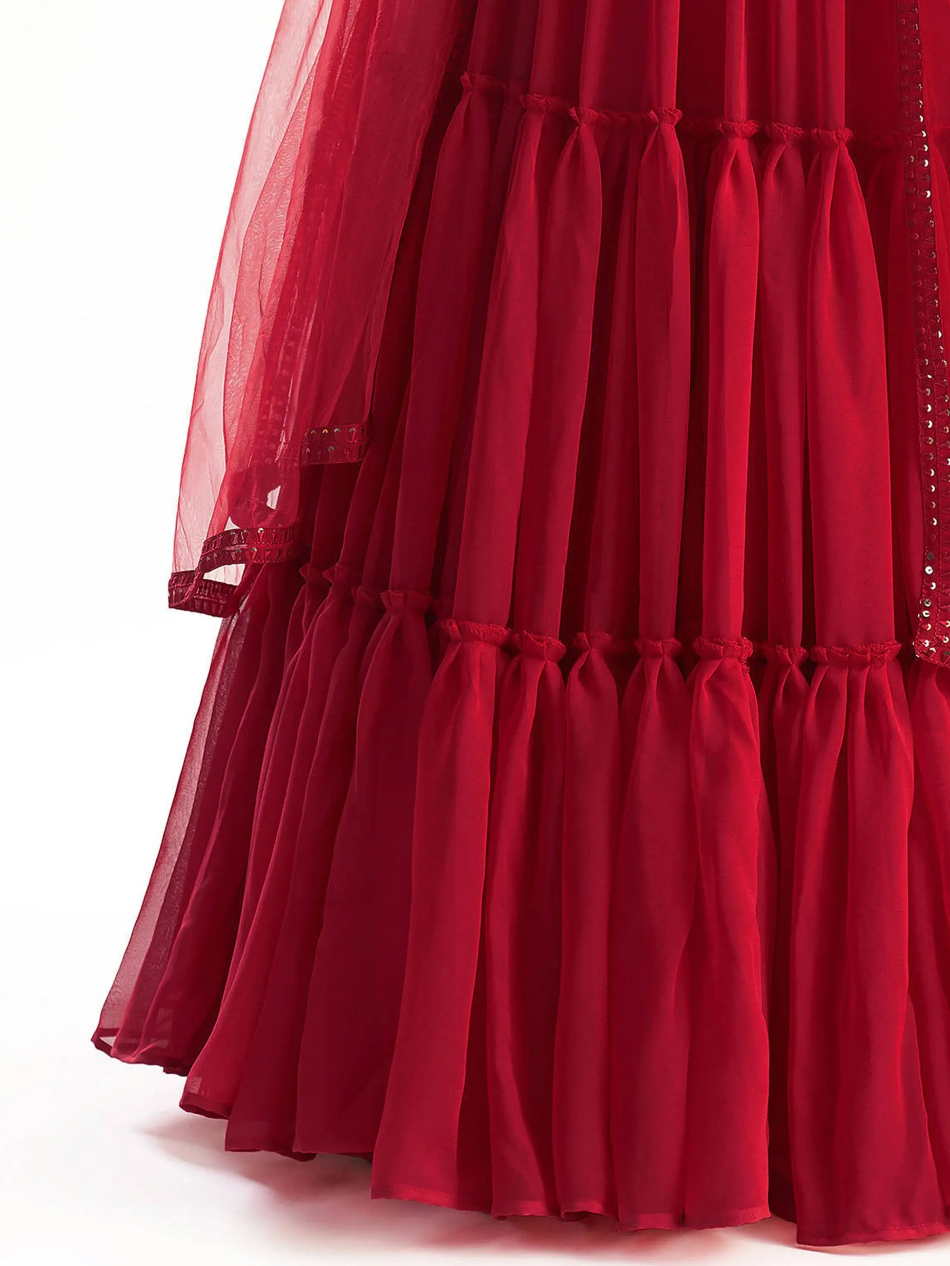 Engaging Red Sequins Georgette Designer Lehenga Choli With Dupatta - Zeel Clothing
